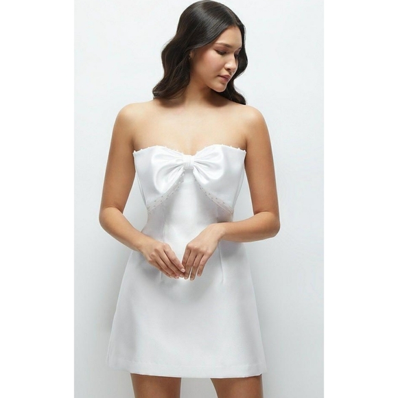 Alfred Sung | Oversized Bow Pearl Mini Dress D866 Size 8 Bridal Bride Wedding - Picture 1 of 8